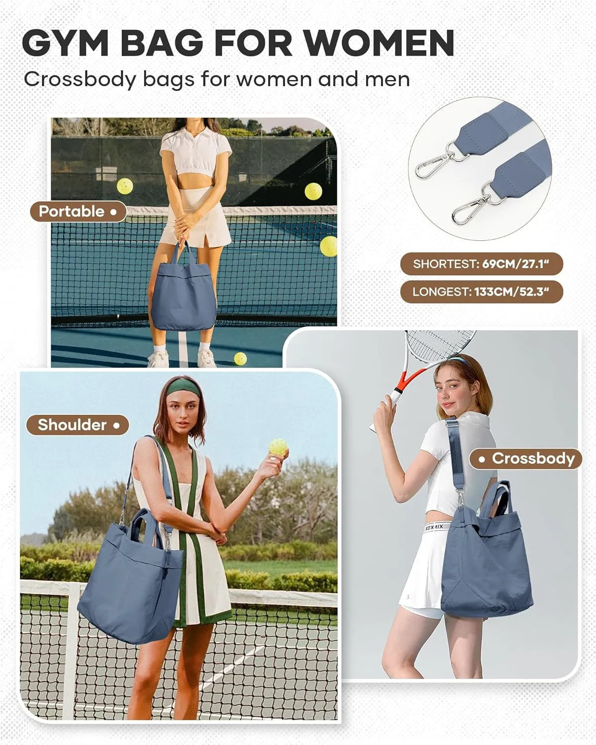 Adult Unisex Pickleball Bags Crossbody Sports Bag Pink Modern Sling Satchel Nylon 3 Sections 15.5 Inches