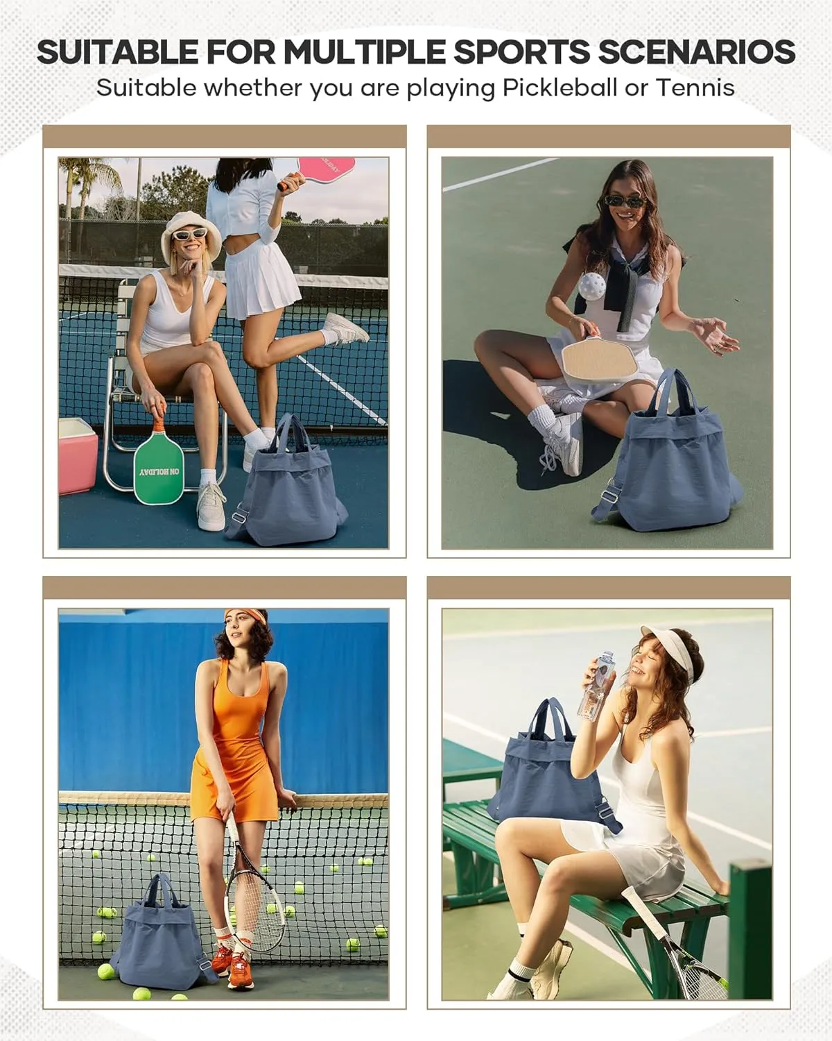 Adult Unisex Pickleball Bags Crossbody Sports Bag Pink Modern Sling Satchel Nylon 3 Sections 15.5 Inches