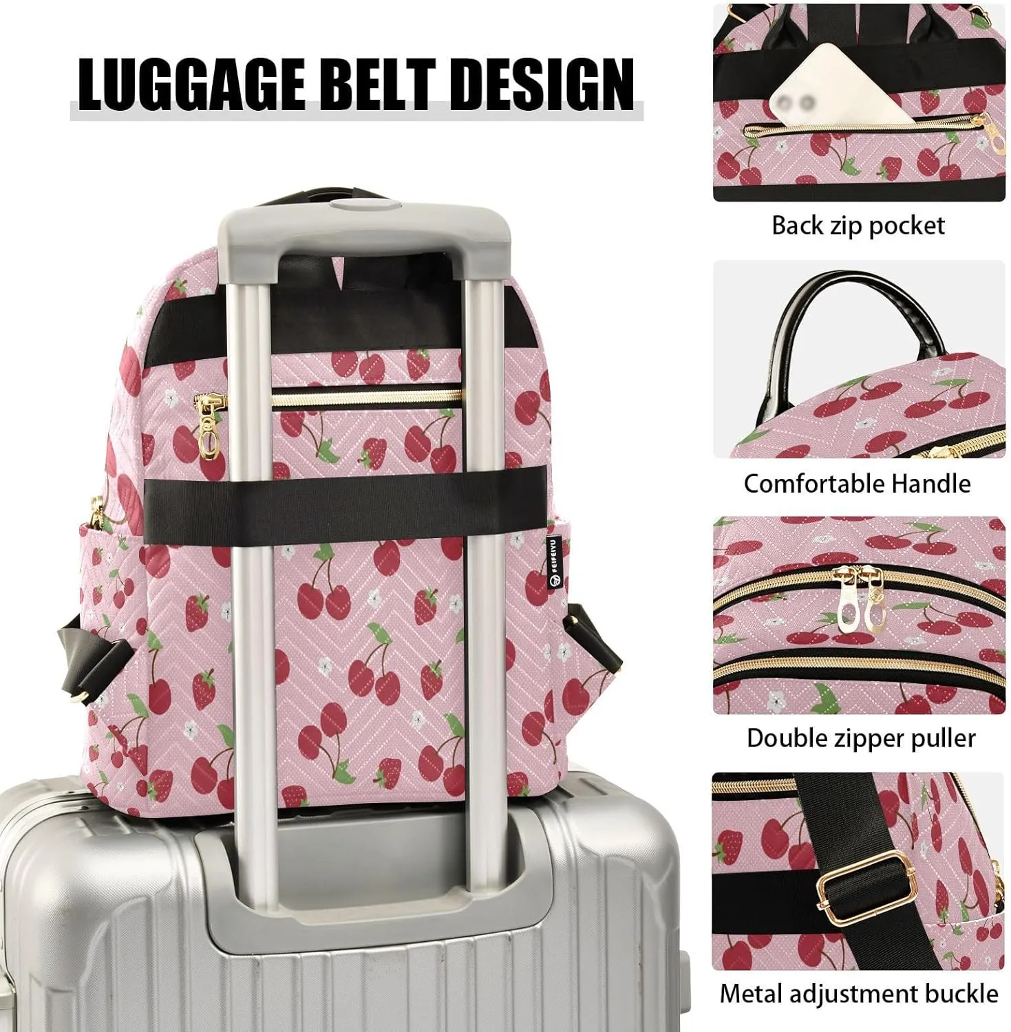 ALAZA Cherry Berries Flowers Women Backpack Purse Ladies Fashion Shoulder Bag Daypack Travel Bag 10L