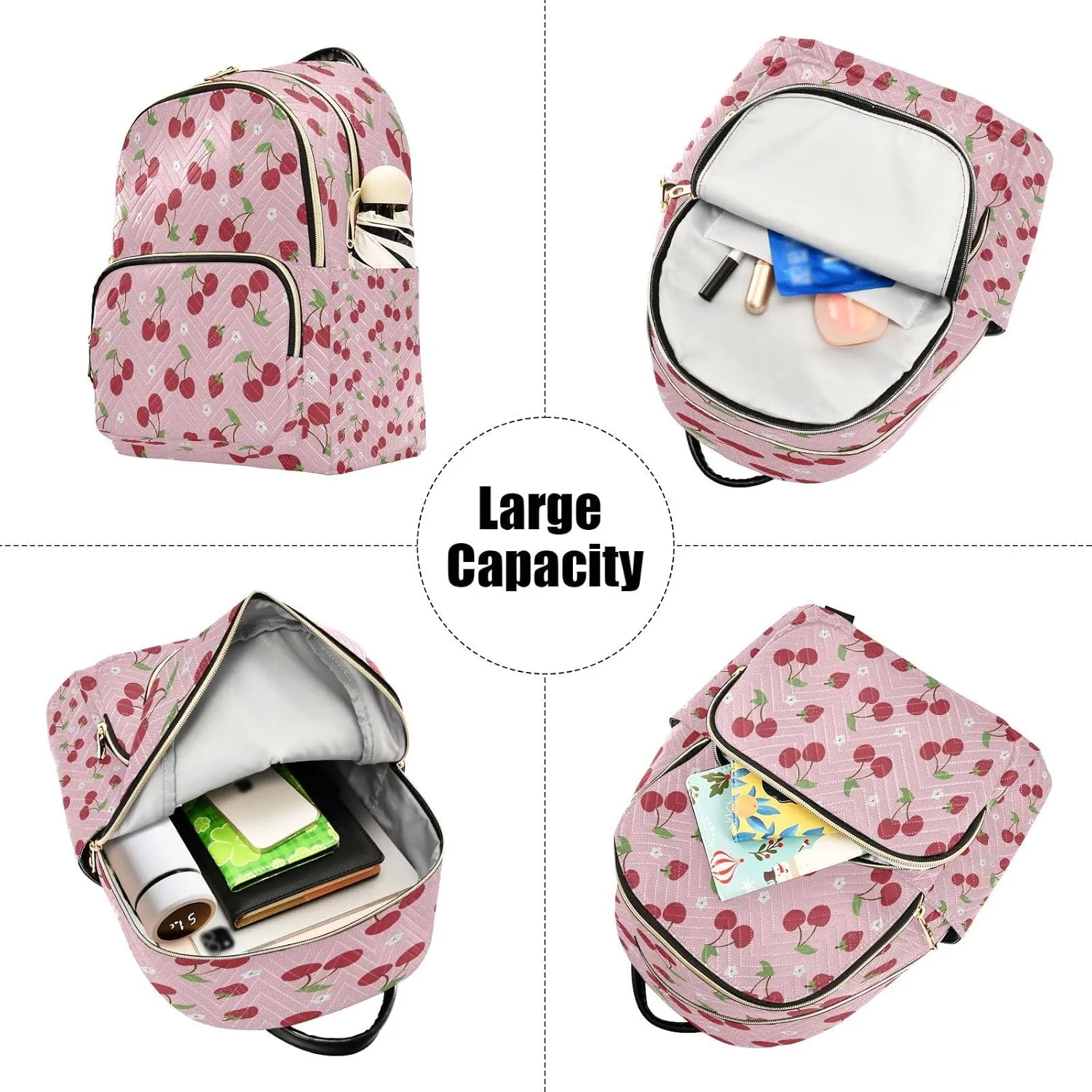 ALAZA Cherry Berries Flowers Women Backpack Purse Ladies Fashion Shoulder Bag Daypack Travel Bag 10L