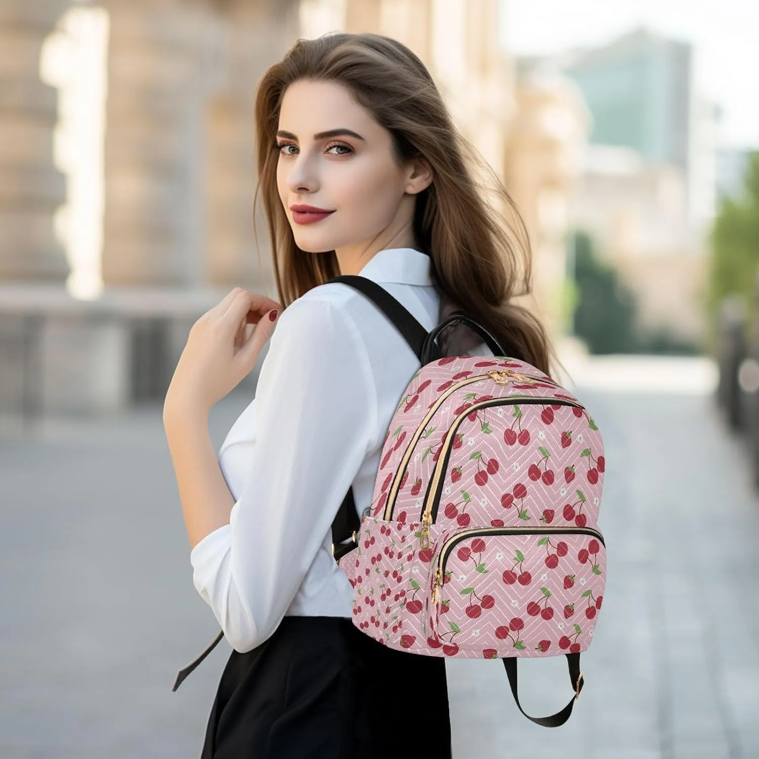 ALAZA Cherry Berries Flowers Women Backpack Purse Ladies Fashion Shoulder Bag Daypack Travel Bag 10L