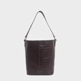 'AMELIA' Burgundy Real Croc Leather Large Capacity Bucket Bag