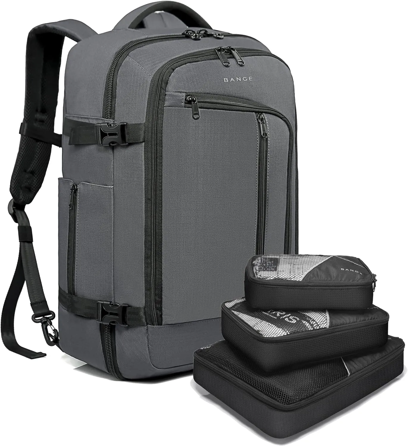 BANGE Travel Overnight Backpack,40-Liter FAA Flight Approved Weekender Bag Carry on Backpack GREY(with no cubes)