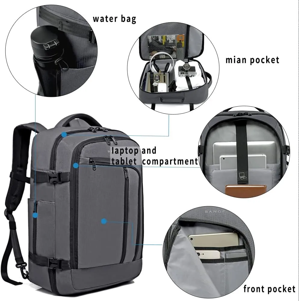 BANGE Travel Overnight Backpack,40-Liter FAA Flight Approved Weekender Bag Carry on Backpack GREY(with no cubes)