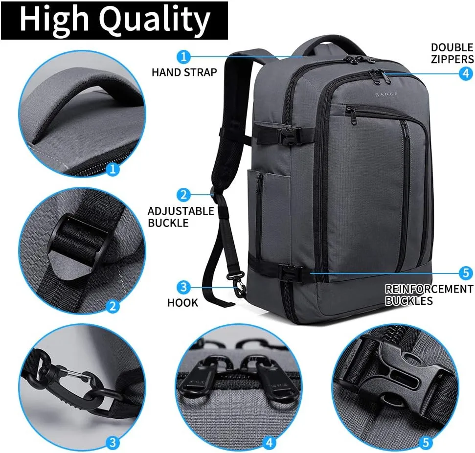 BANGE Travel Overnight Backpack,40-Liter FAA Flight Approved Weekender Bag Carry on Backpack GREY(with no cubes)