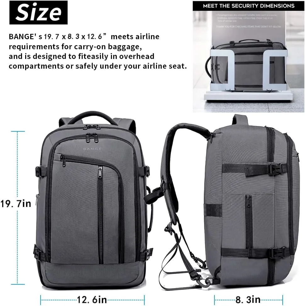 BANGE Travel Overnight Backpack,40-Liter FAA Flight Approved Weekender Bag Carry on Backpack GREY(with no cubes)
