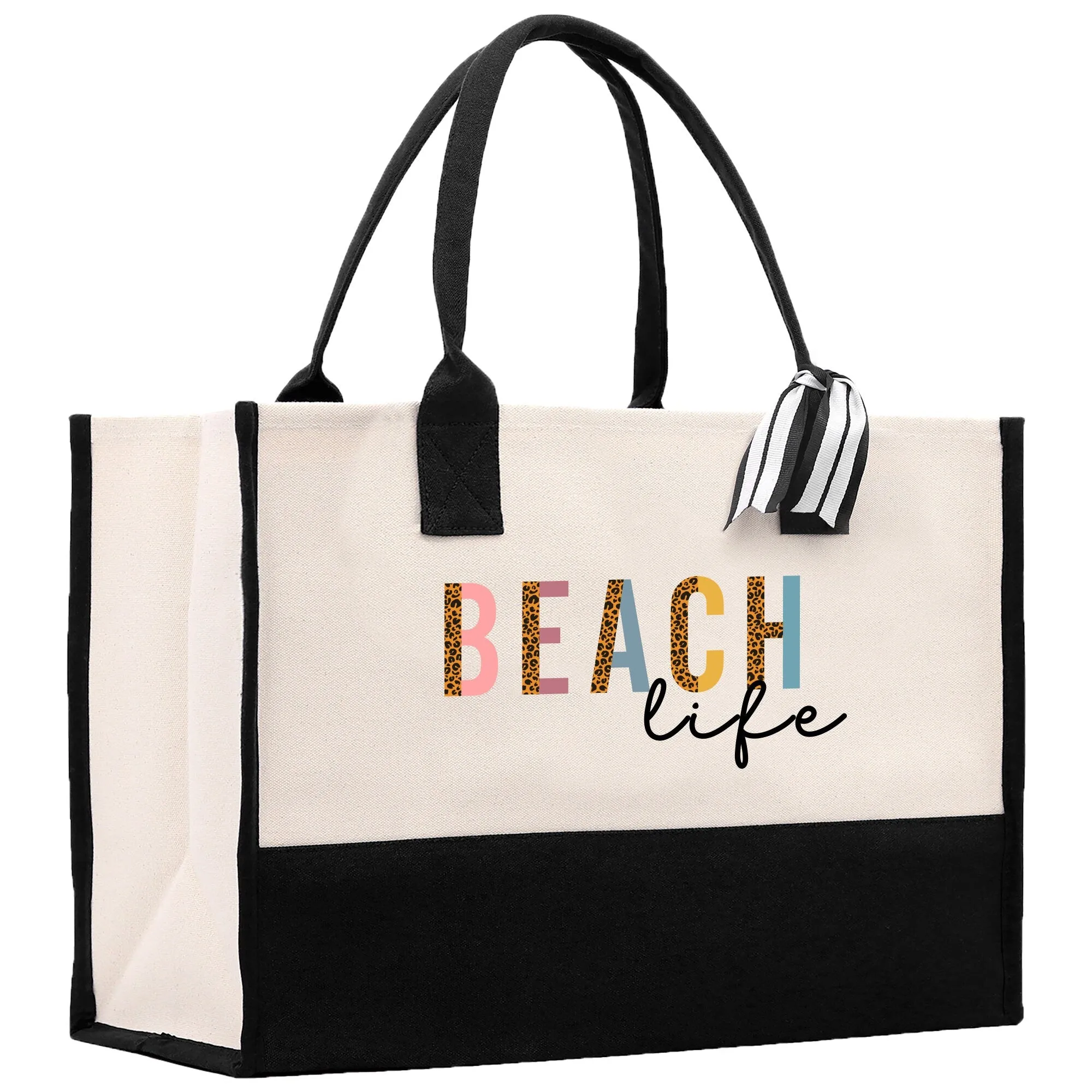 Beach Life Cotton Canvas Tote Bag Large Chic Tote Bag Gift for Her Girls Weekend Tote Weekender Bag Weekend Tote Beach Bag (BLTB1001)