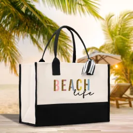 Beach Life Cotton Canvas Tote Bag Large Chic Tote Bag Gift for Her Girls Weekend Tote Weekender Bag Weekend Tote Beach Bag (BLTB1001)