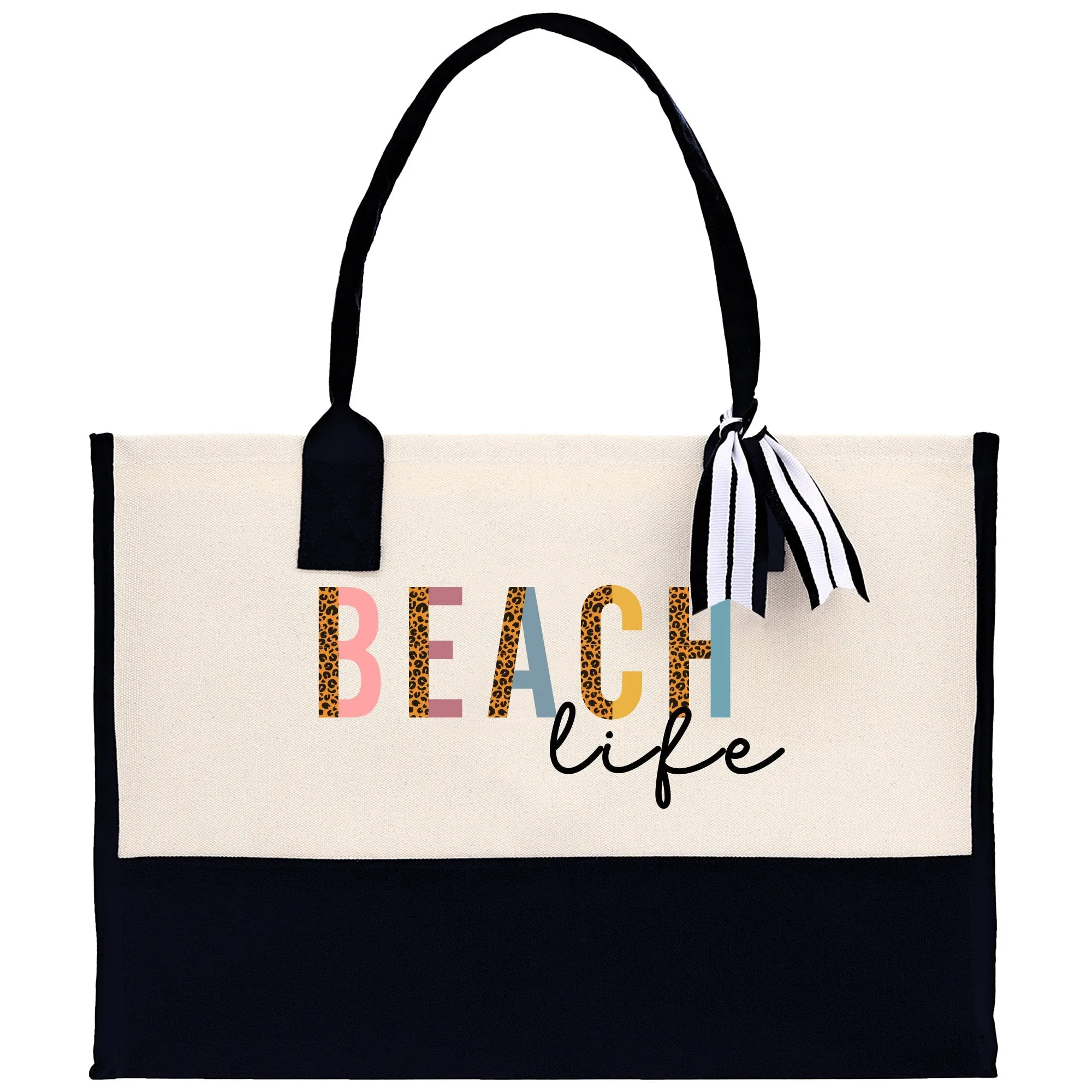 Beach Life Cotton Canvas Tote Bag Large Chic Tote Bag Gift for Her Girls Weekend Tote Weekender Bag Weekend Tote Beach Bag (BLTB1001)