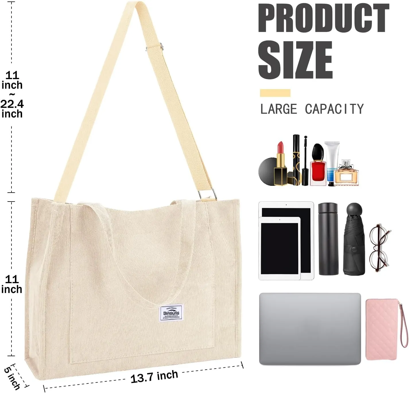BINSUNS Corduroy Tote Bag for Women Small Satchel Bag Mini Tote Bag Aesthetic Crossbody Handbag - School Work Travel Shopping