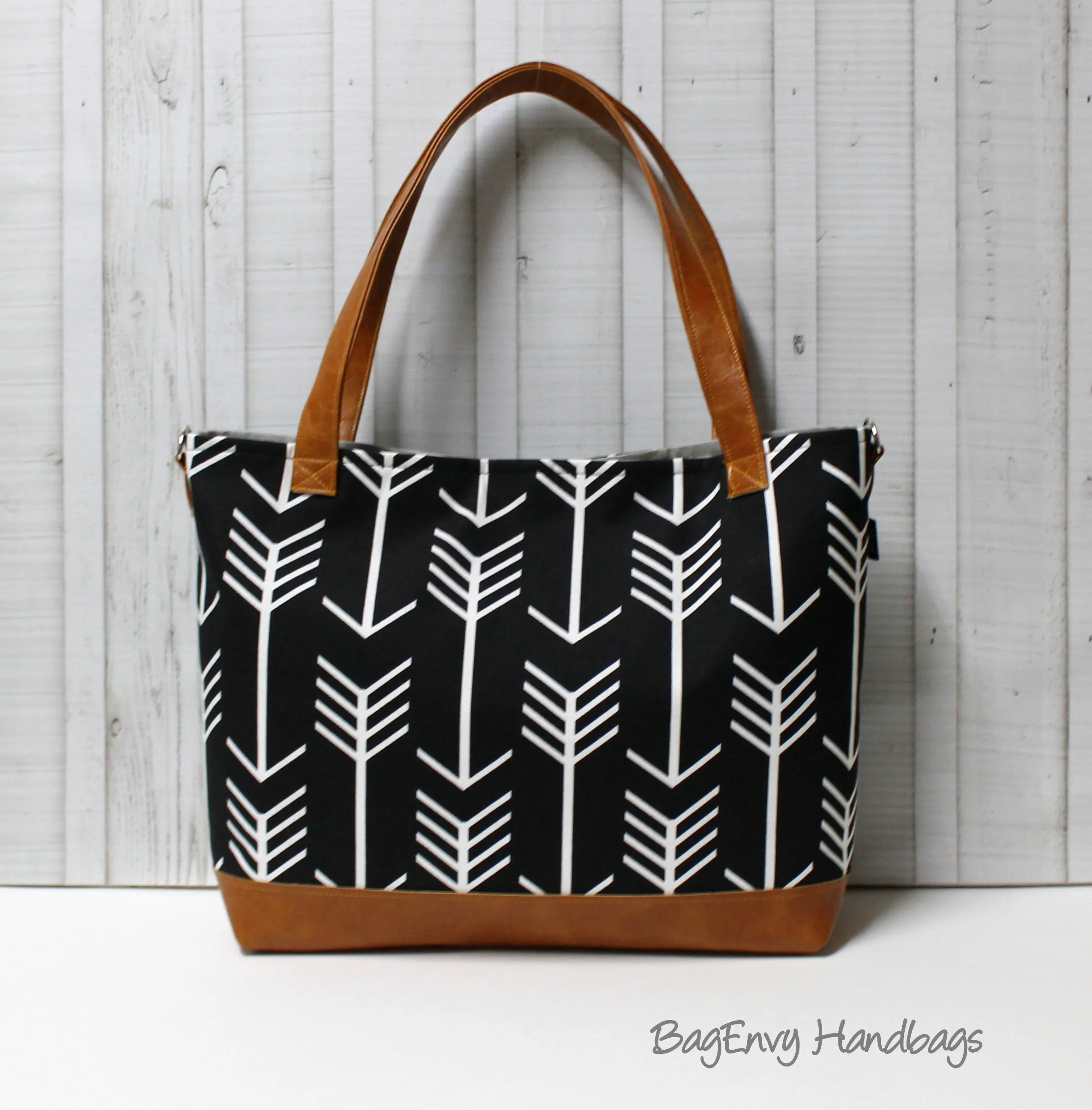 Black  Arrows - Grey Deer Head with Vegan Leather - Outside Pockets - Tote Bag /  Diaper Bag  / Large Bag