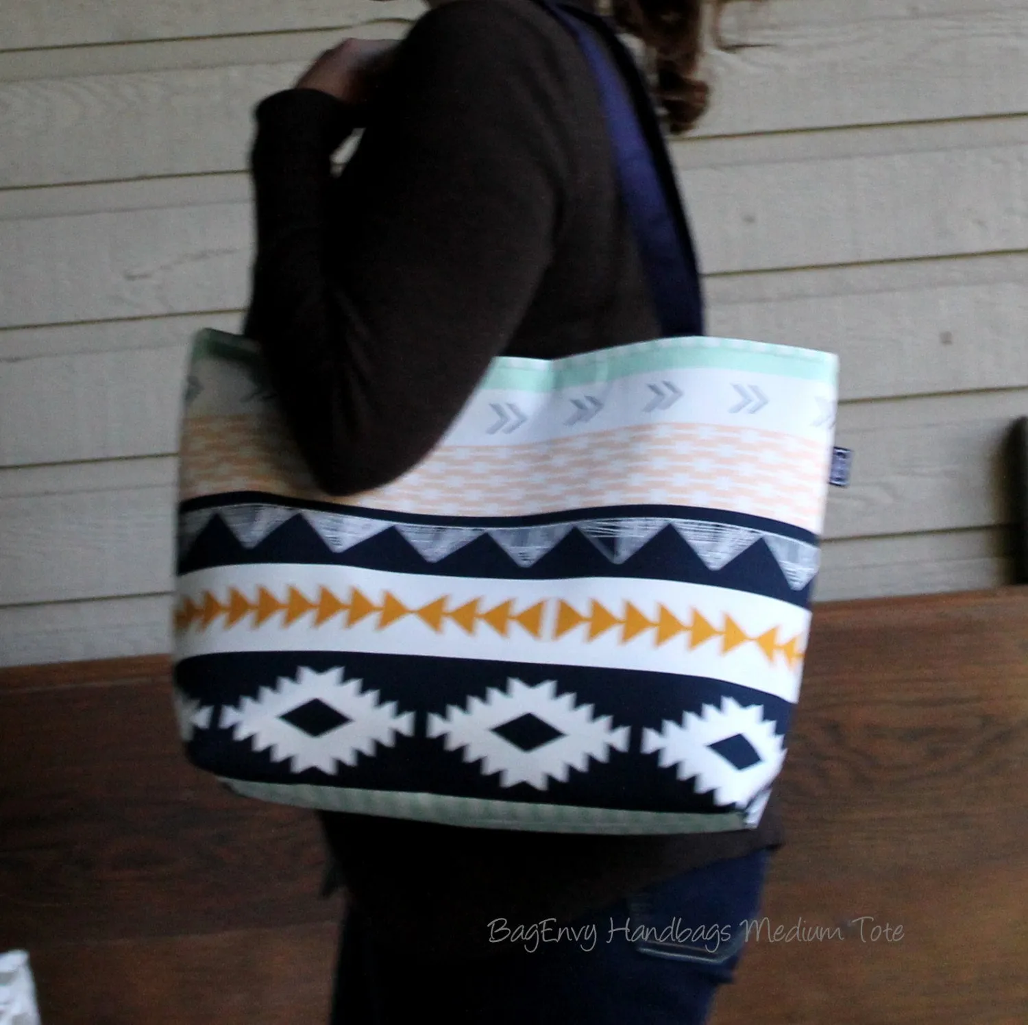Black Arrows with Vegan Leather - Tote Bag /  Diaper Bag /  Medium Bag -