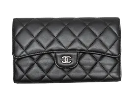 Black Chanel Quilted Lambskin Continental Wallet