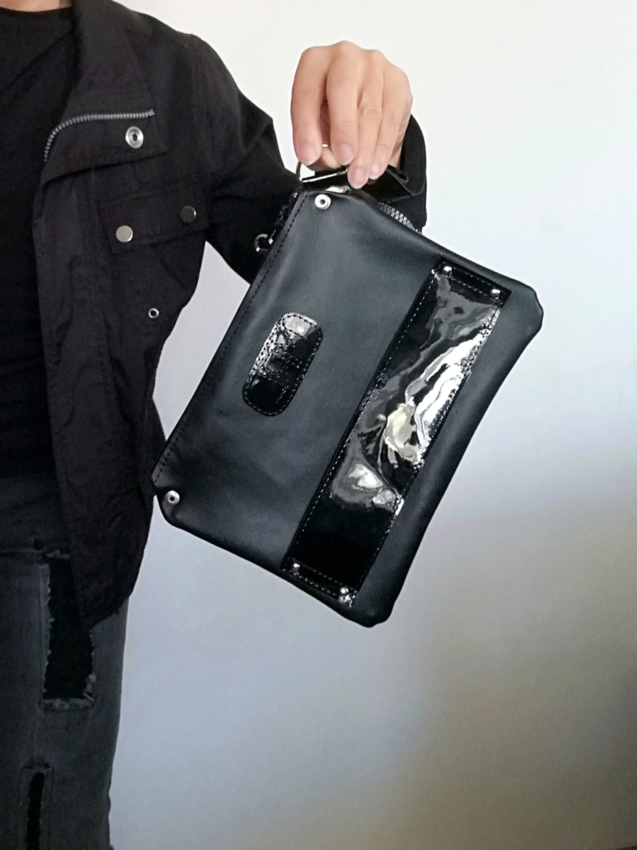 Black Leather Clutch Bag Black Evening Wrist Bag
