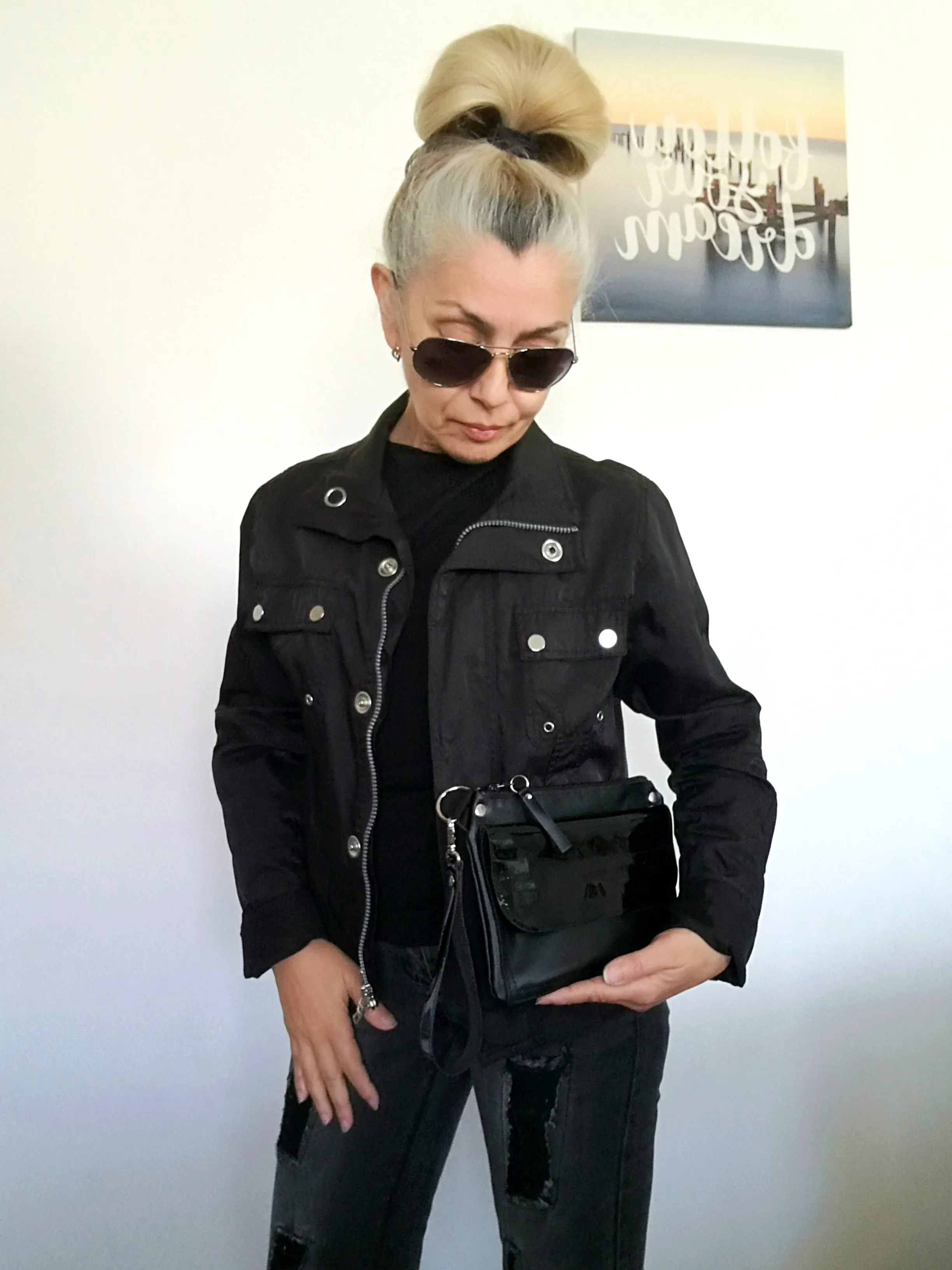 Black Leather Clutch Bag Black Evening Wrist Bag