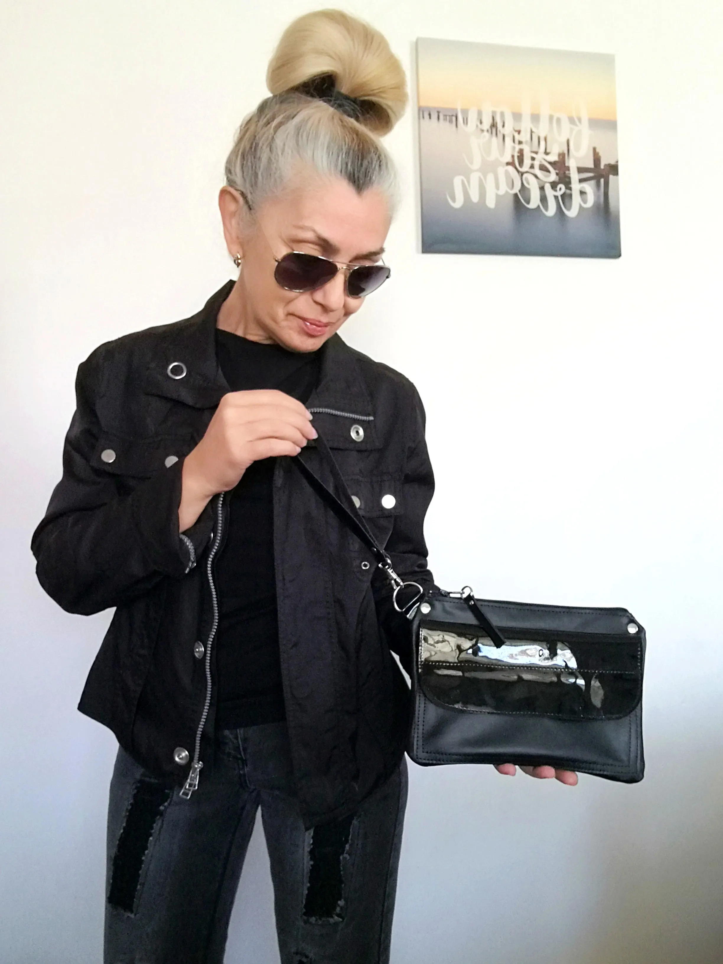 Black Leather Clutch Bag Black Evening Wrist Bag