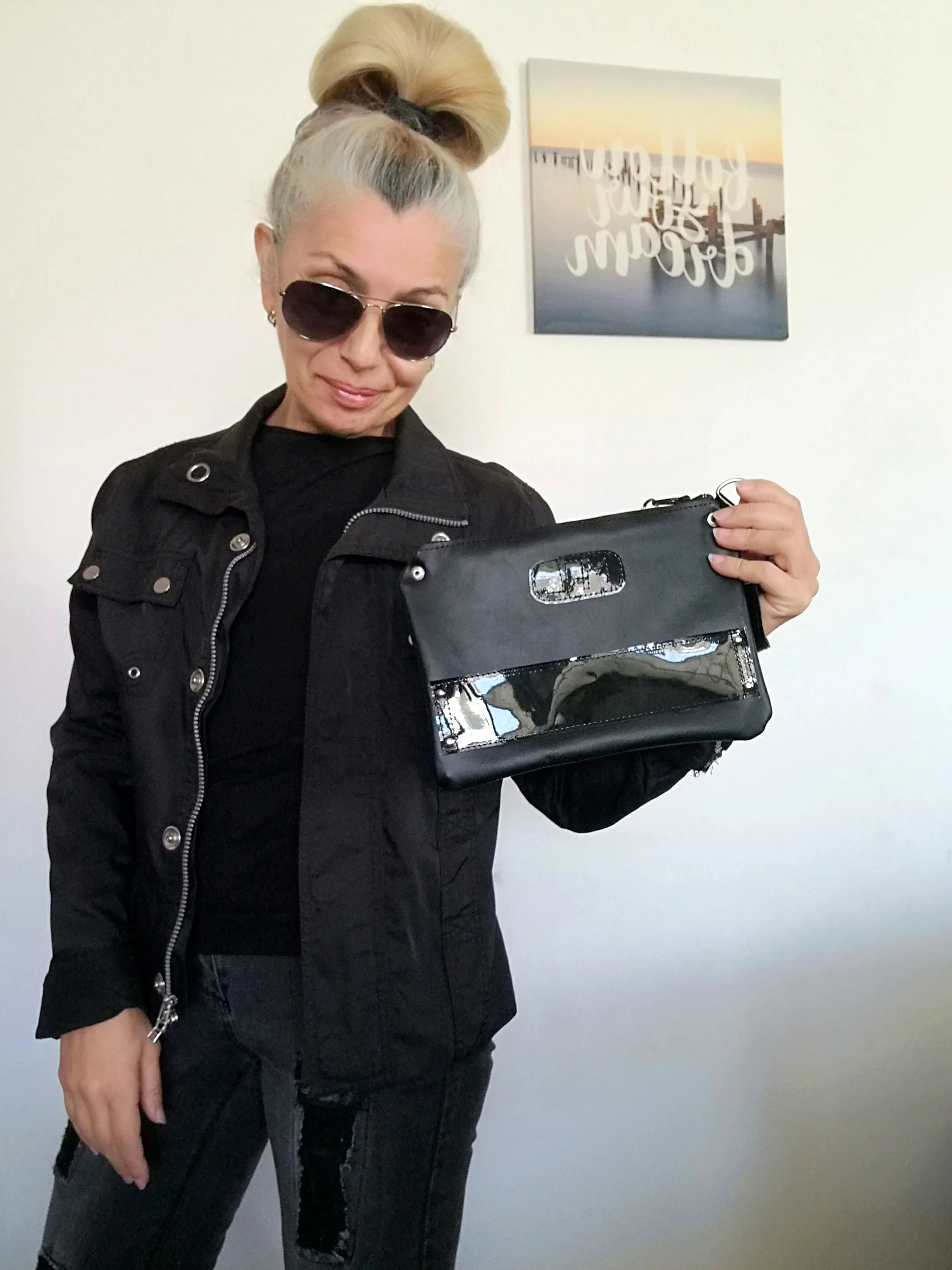 Black Leather Clutch Bag Black Evening Wrist Bag