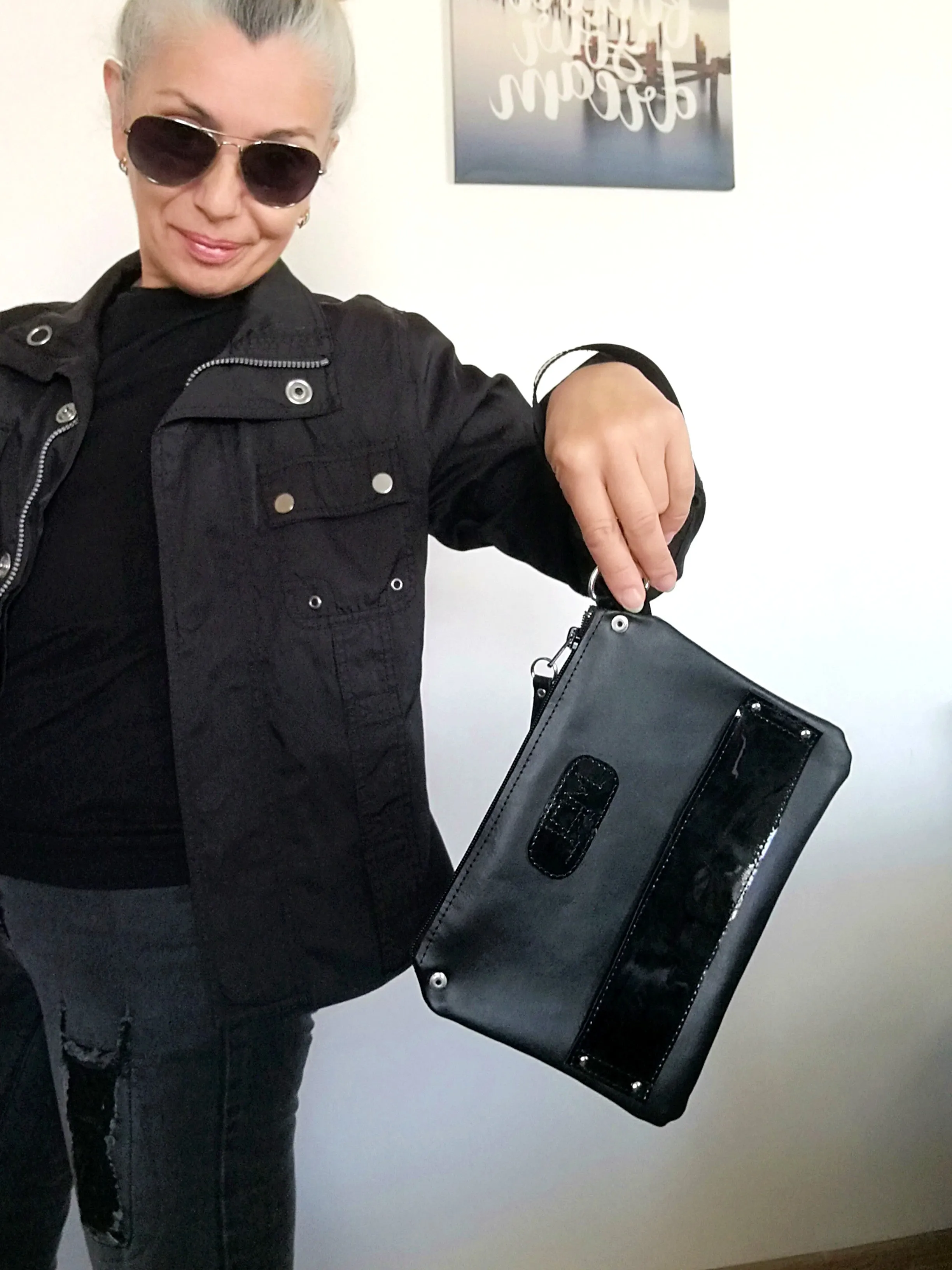 Black Leather Clutch Bag Black Evening Wrist Bag