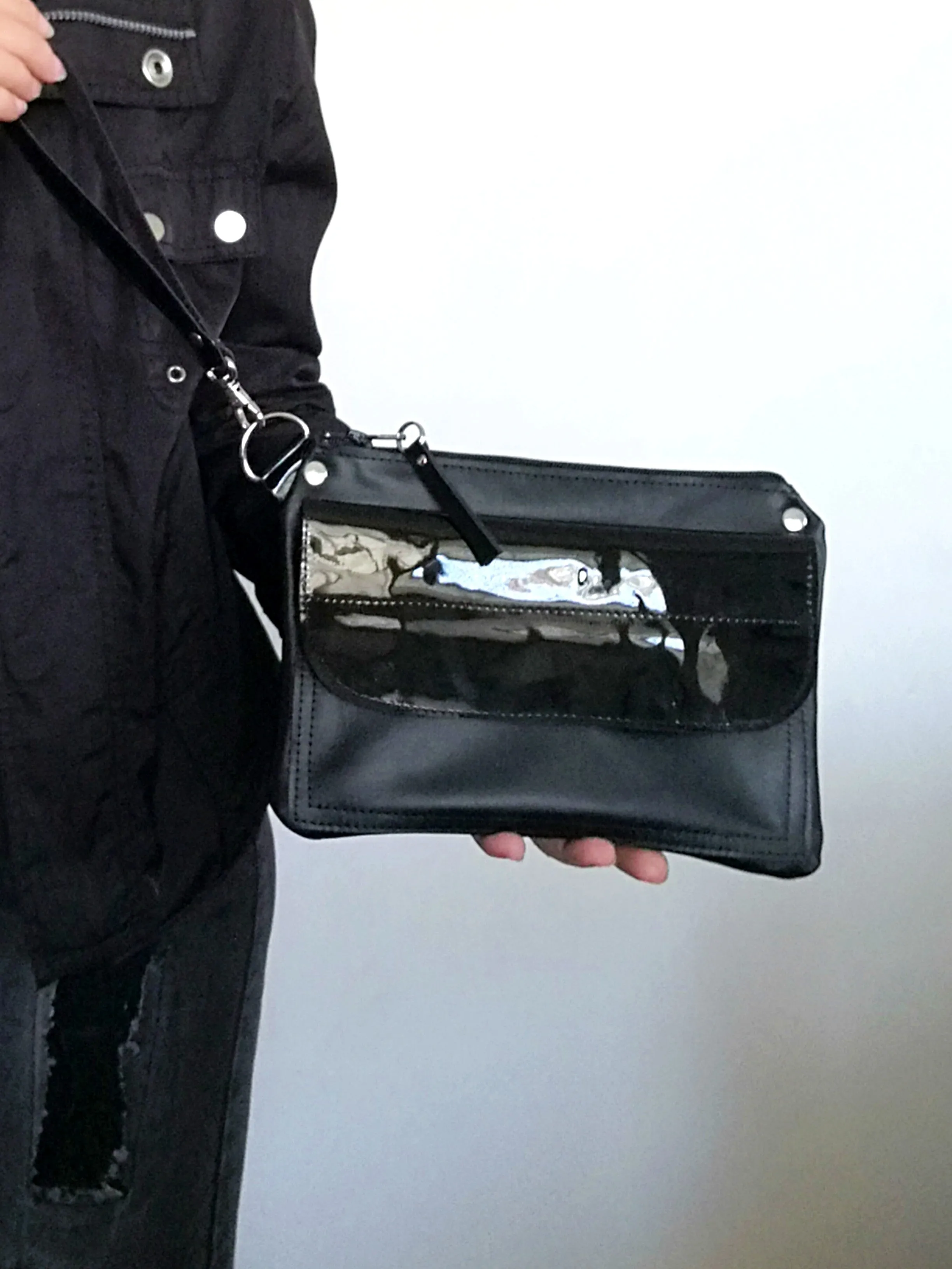 Black Leather Clutch Bag Black Evening Wrist Bag