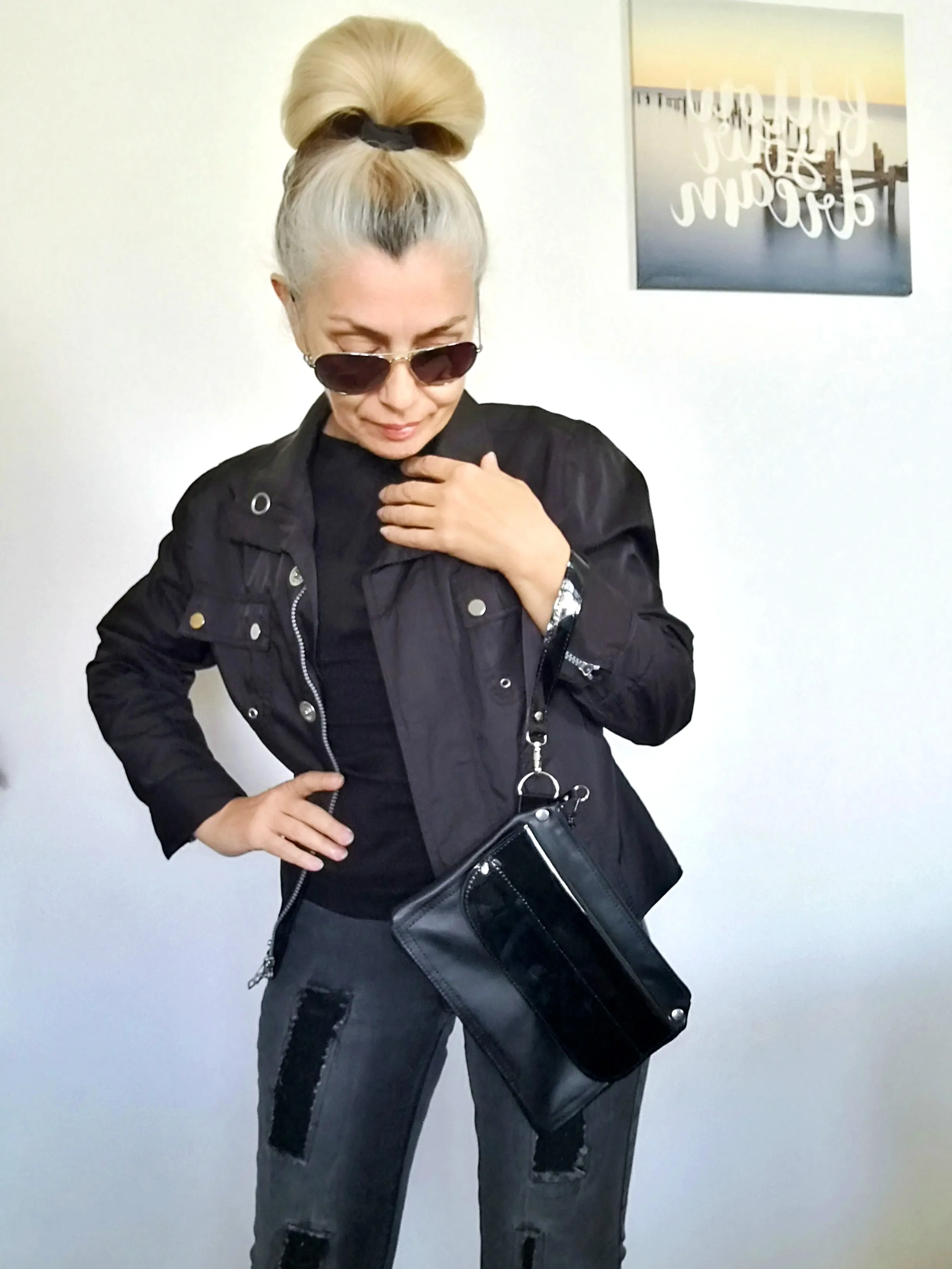 Black Leather Clutch Bag Black Evening Wrist Bag