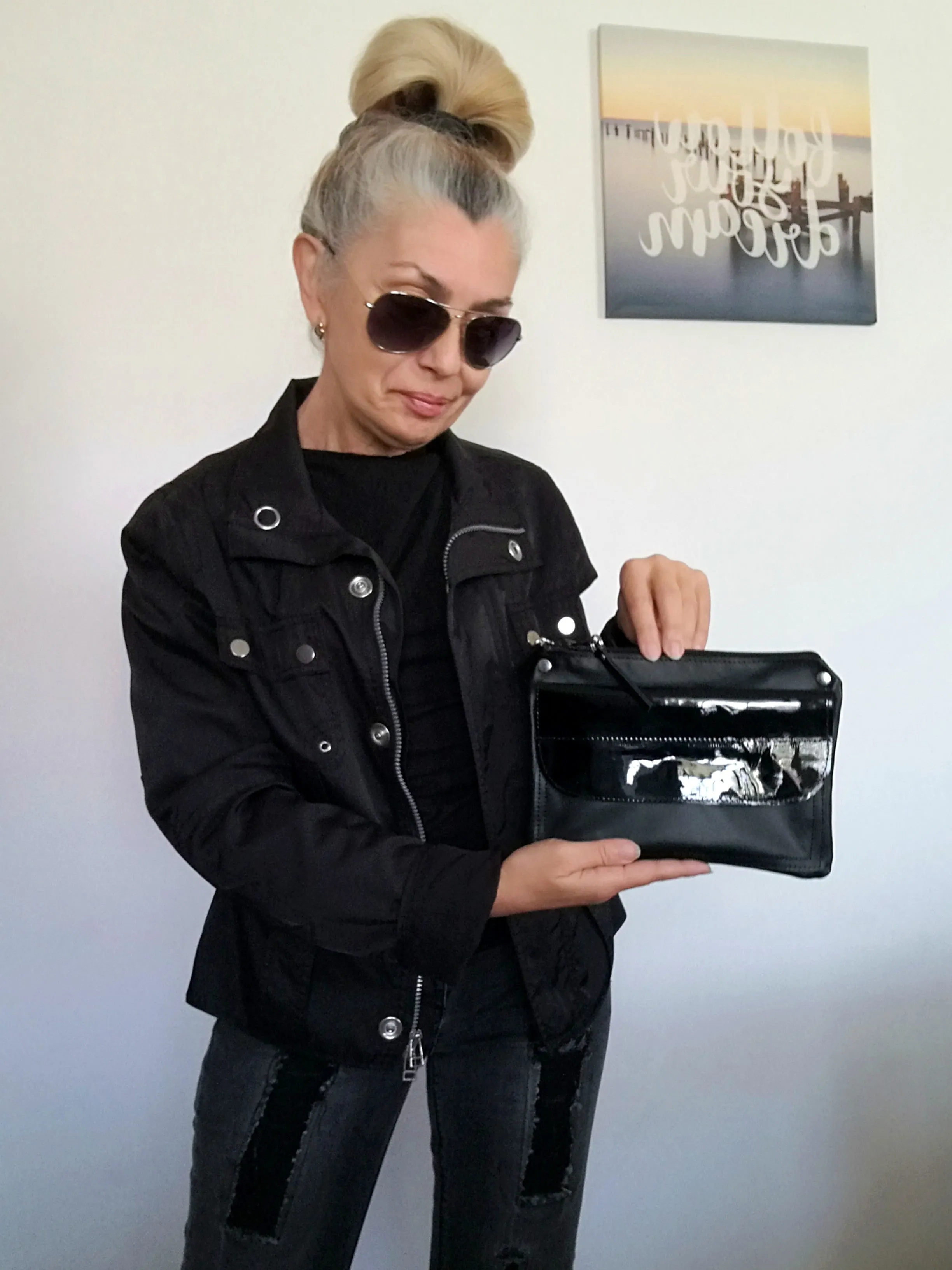 Black Leather Clutch Bag Black Evening Wrist Bag
