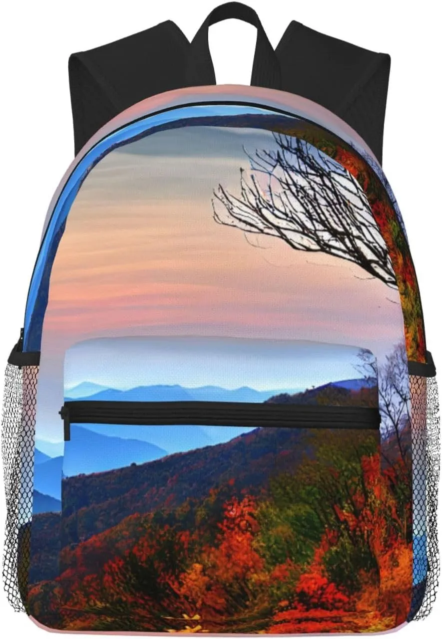 Blue Ridge Mountains College Backpack For Women Men,Lightweight Travel Bag Backpack With Pockets