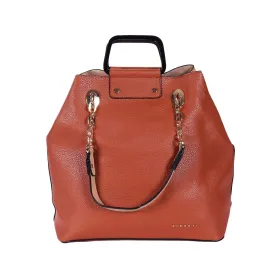 Brown Metal Handle Satchel Bag