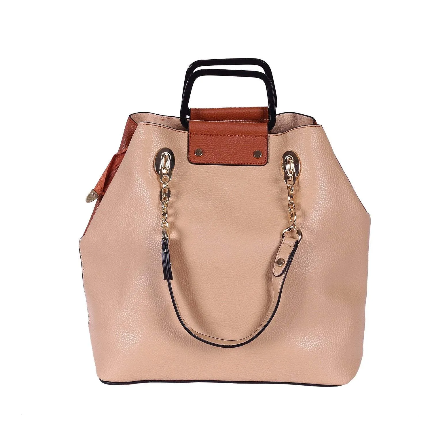 Brown Metal Handle Satchel Bag