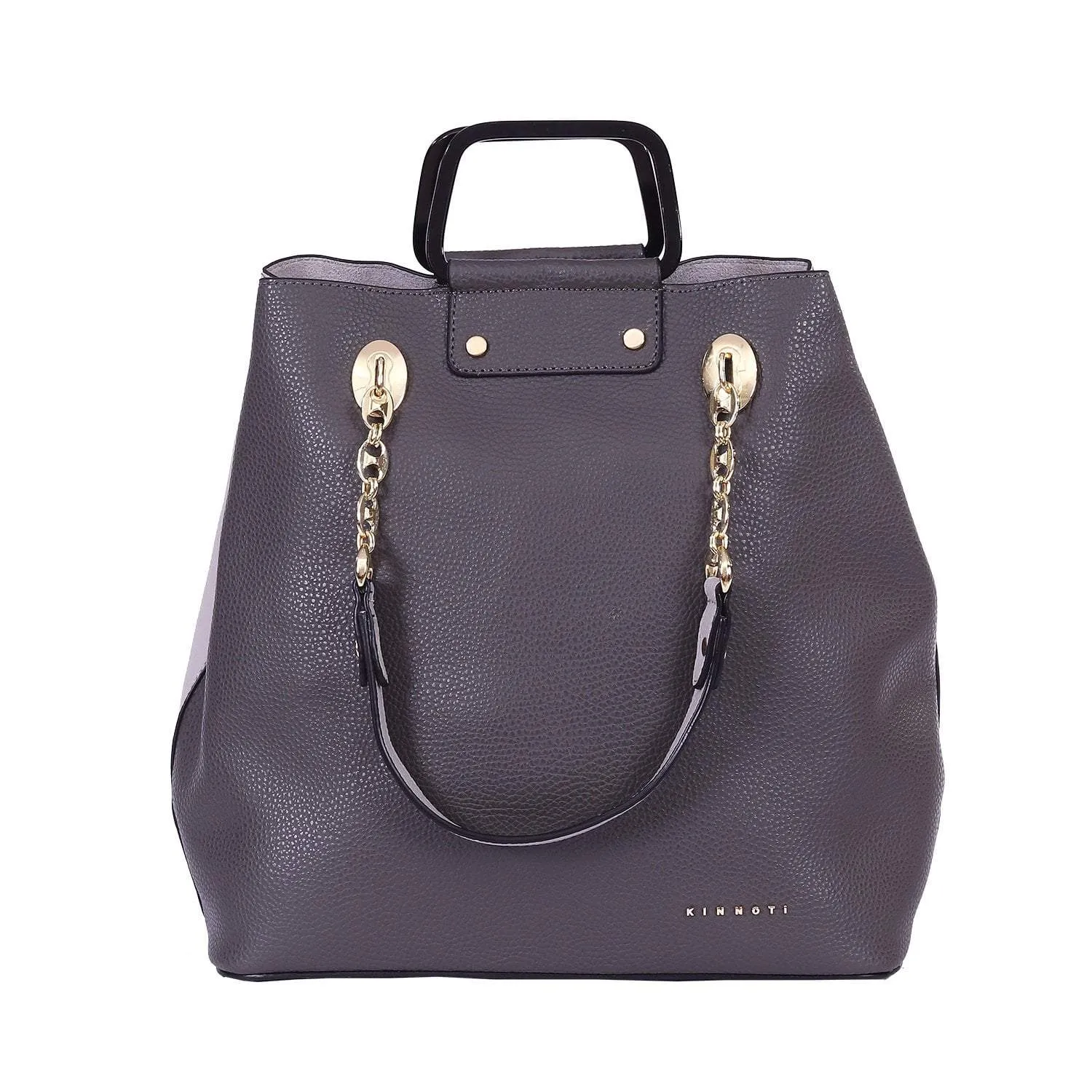 Brown Metal Handle Satchel Bag