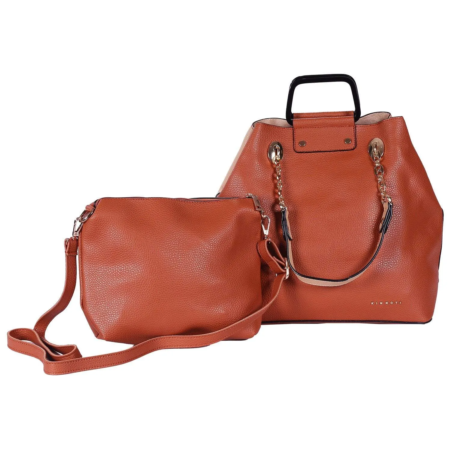 Brown Metal Handle Satchel Bag