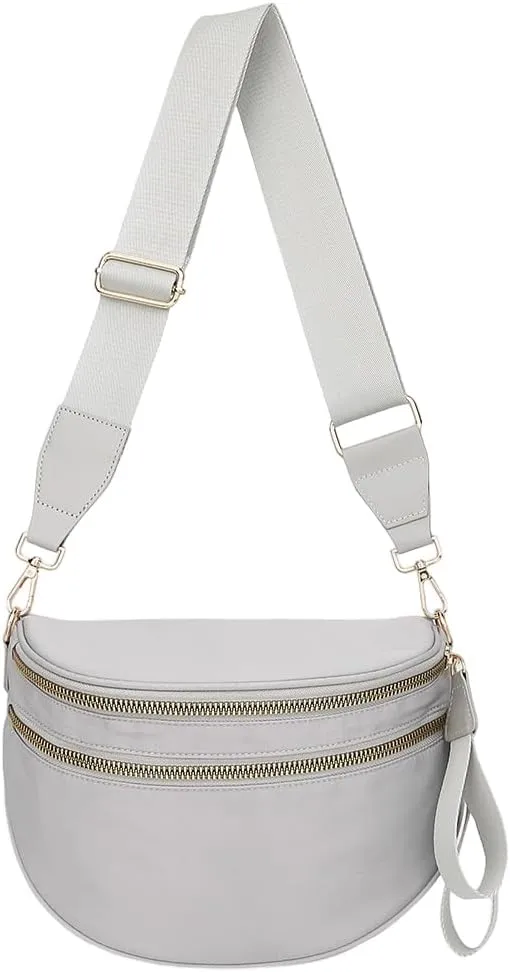 Bum Bags for Women Nylon Crossbody Bag Solid Spacious Cresent Sling Belt Half Moon Purse with Adjustable Strap Trendy Satchel