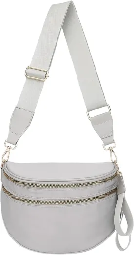 Bum Bags for Women Nylon Crossbody Bag Solid Spacious Cresent Sling Belt Half Moon Purse with Adjustable Strap Trendy Satchel