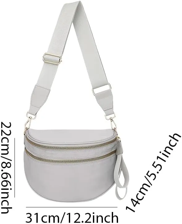 Bum Bags for Women Nylon Crossbody Bag Solid Spacious Cresent Sling Belt Half Moon Purse with Adjustable Strap Trendy Satchel