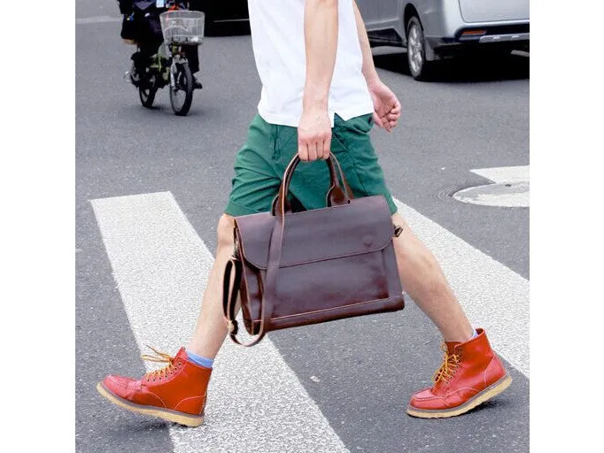 Burgundy Large Leather Briefcase Handbag - Italian Leather