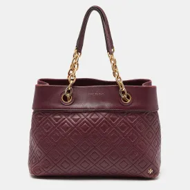 Burgundy Quilted Leather Fleming Satchel
