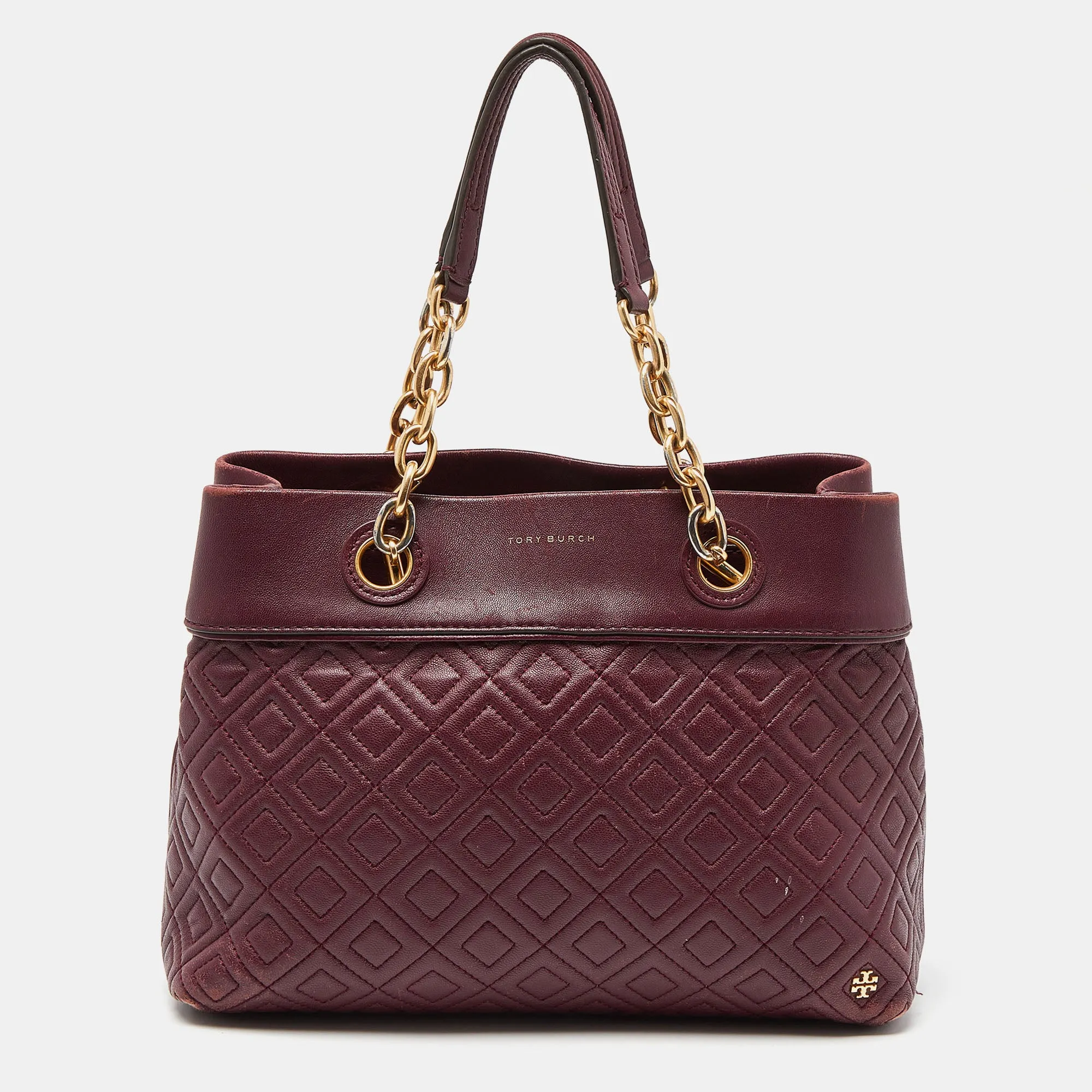 Burgundy Quilted Leather Fleming Satchel