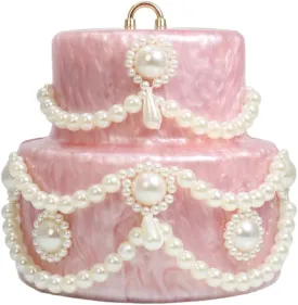 Cake Shaped Acrylic Clutch Pearl Handbags Beaded Evening Bag Mini Clutch Handbag for Wedding Cocktail Party Prom