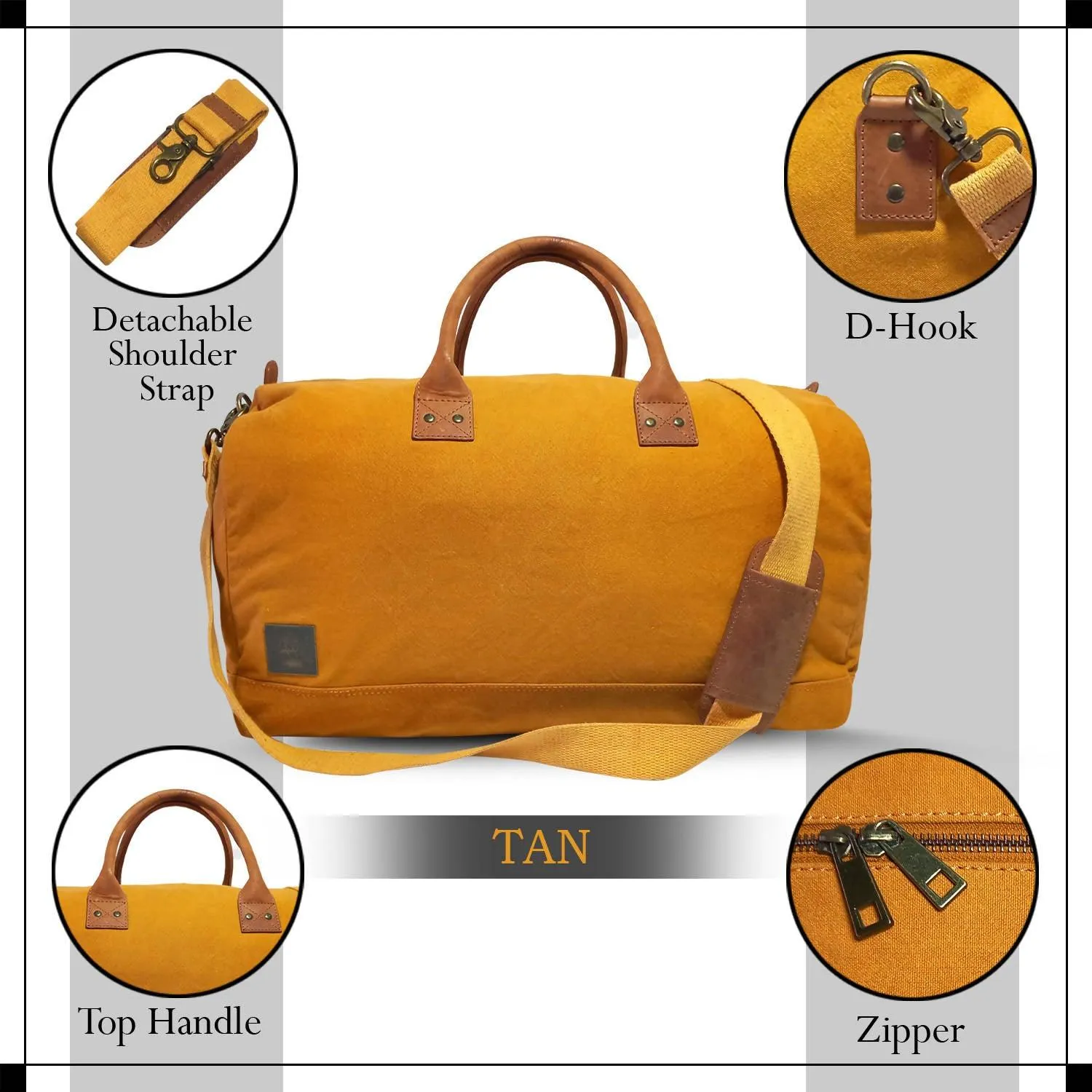 CANVAS & AWL Canvas with Genuine Leather Trim Unisex Travel Duffle Bag, Shoulder Weekender Overnight Bag (Tan)