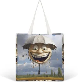 Canvas Tote Bag Lightweight Reusable Tote Handbag Funny Rain Cloud Shoulder Bag Grocery Shopping Bag