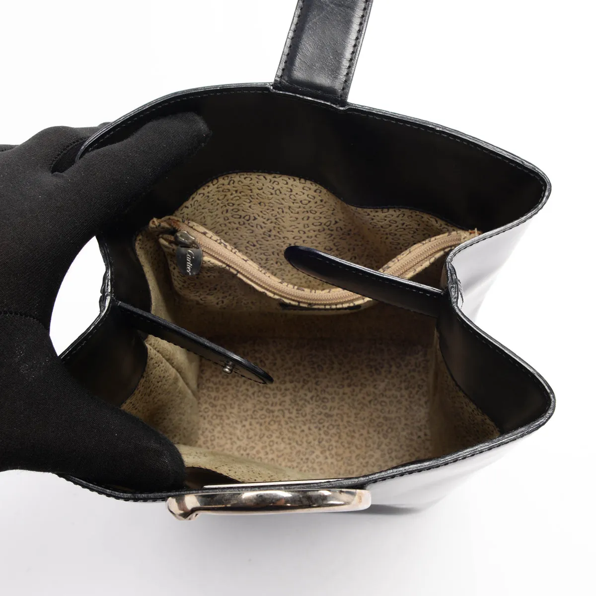 Cartier Black Polished Leather Panthere Bucket Bag