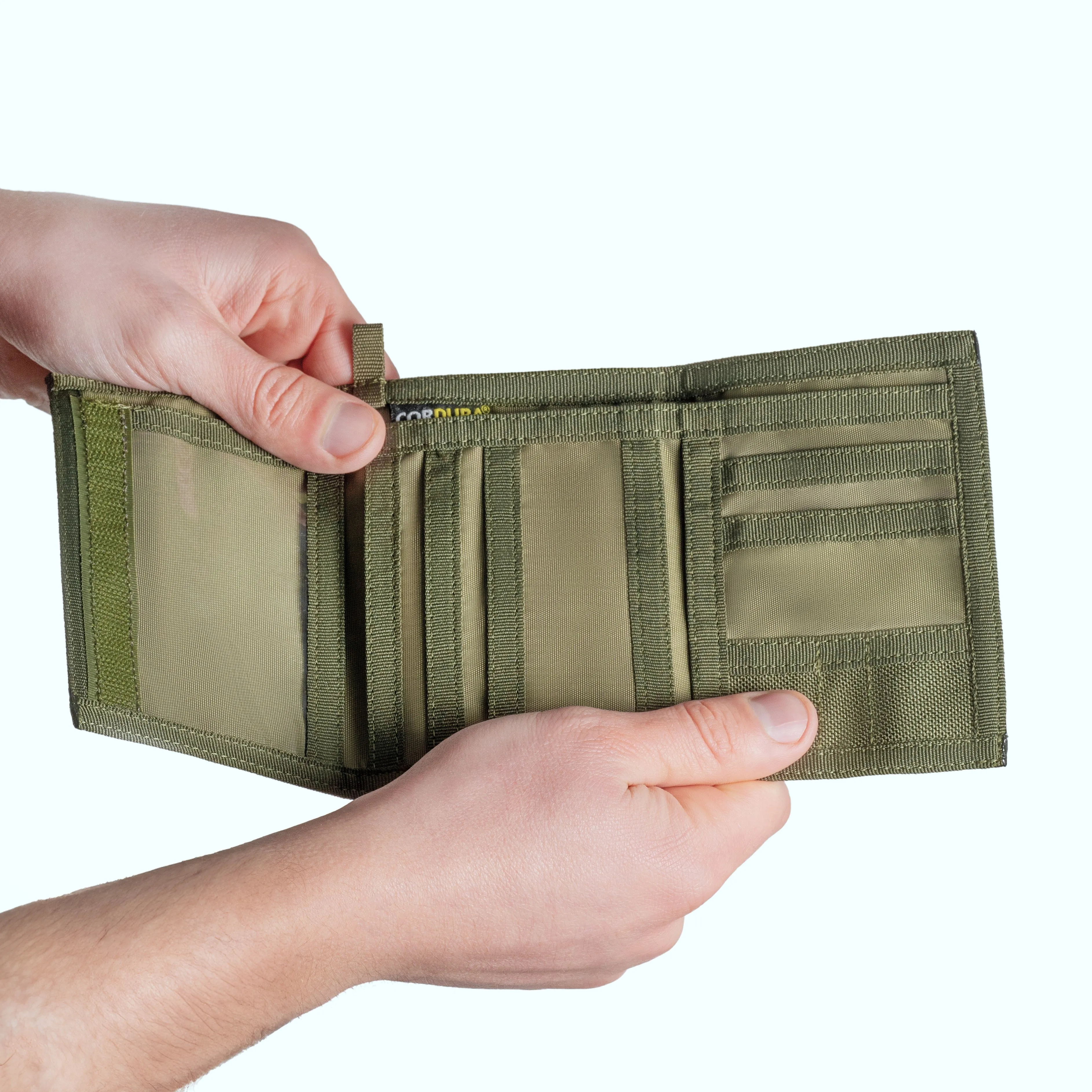Chameleon Velcro Trifold Mens Wallet-Military Tactical Men Wallets- ID Card Holder - Canvas Thin Front Pocket Travel Wallet-Coin Zipper Pocket-Olive