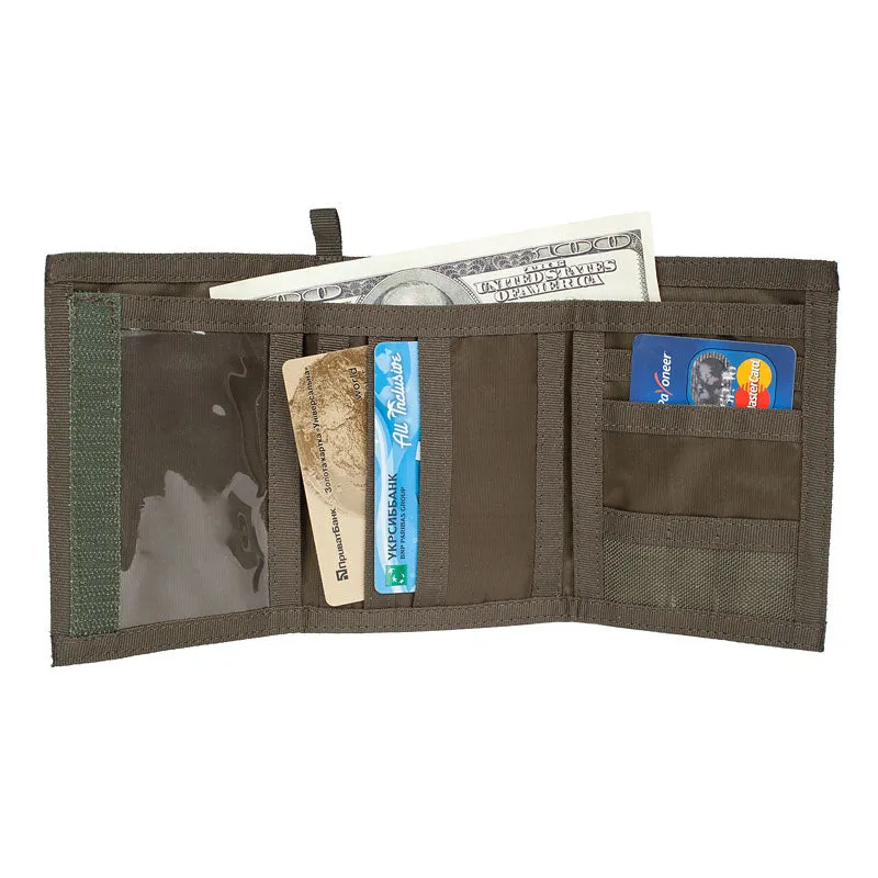 Chameleon Velcro Trifold Mens Wallet-Military Tactical Men Wallets- ID Card Holder - Canvas Thin Front Pocket Travel Wallet-Coin Zipper Pocket-Olive