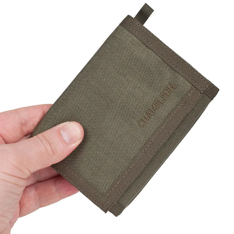 Chameleon Velcro Trifold Mens Wallet-Military Tactical Men Wallets- ID Card Holder - Canvas Thin Front Pocket Travel Wallet-Coin Zipper Pocket-Olive