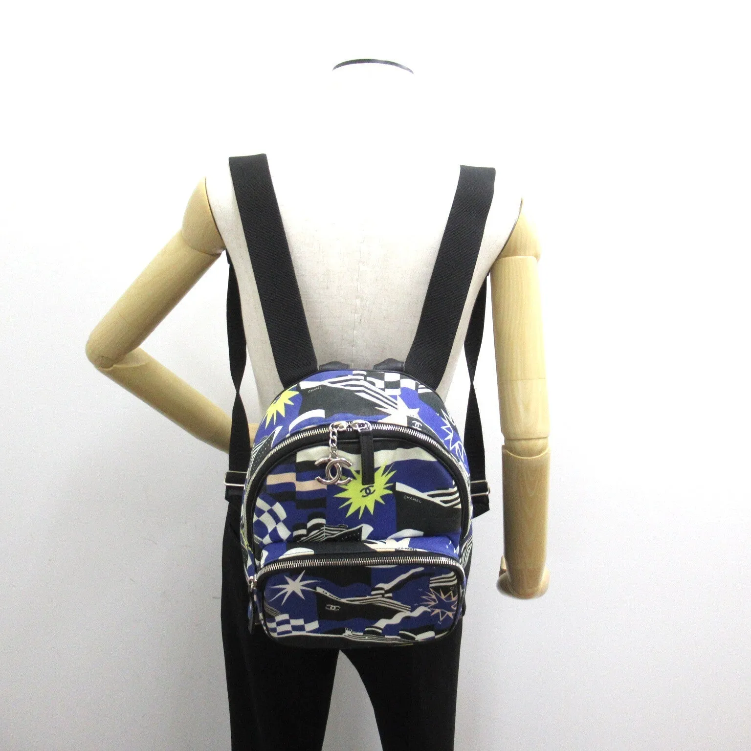CHANEL CHANEL Cruise Line Rucksack Rucksack Backpack Bag  Canvas Blue / Black Rucksack BRANDOFF