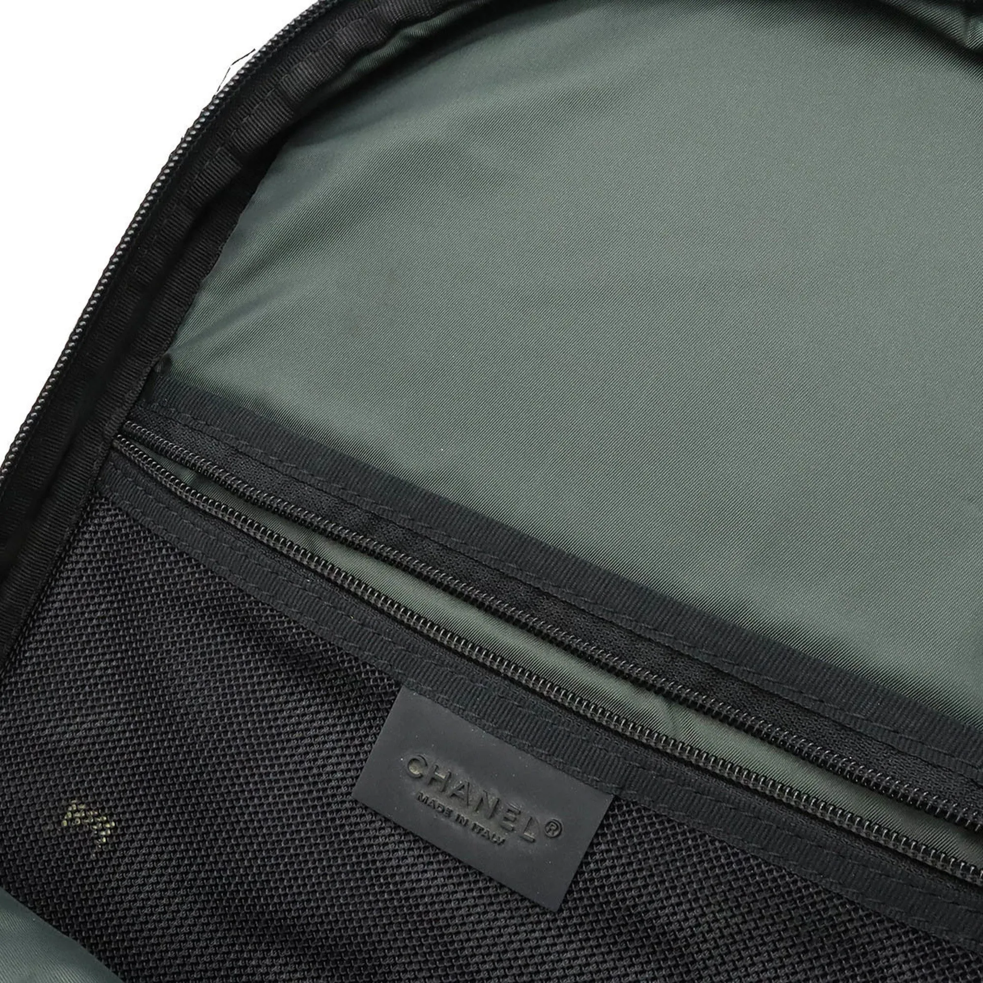 CHANEL Sports Line Coco Mark Backpack Rucksack Nylon Canvas Green Black
