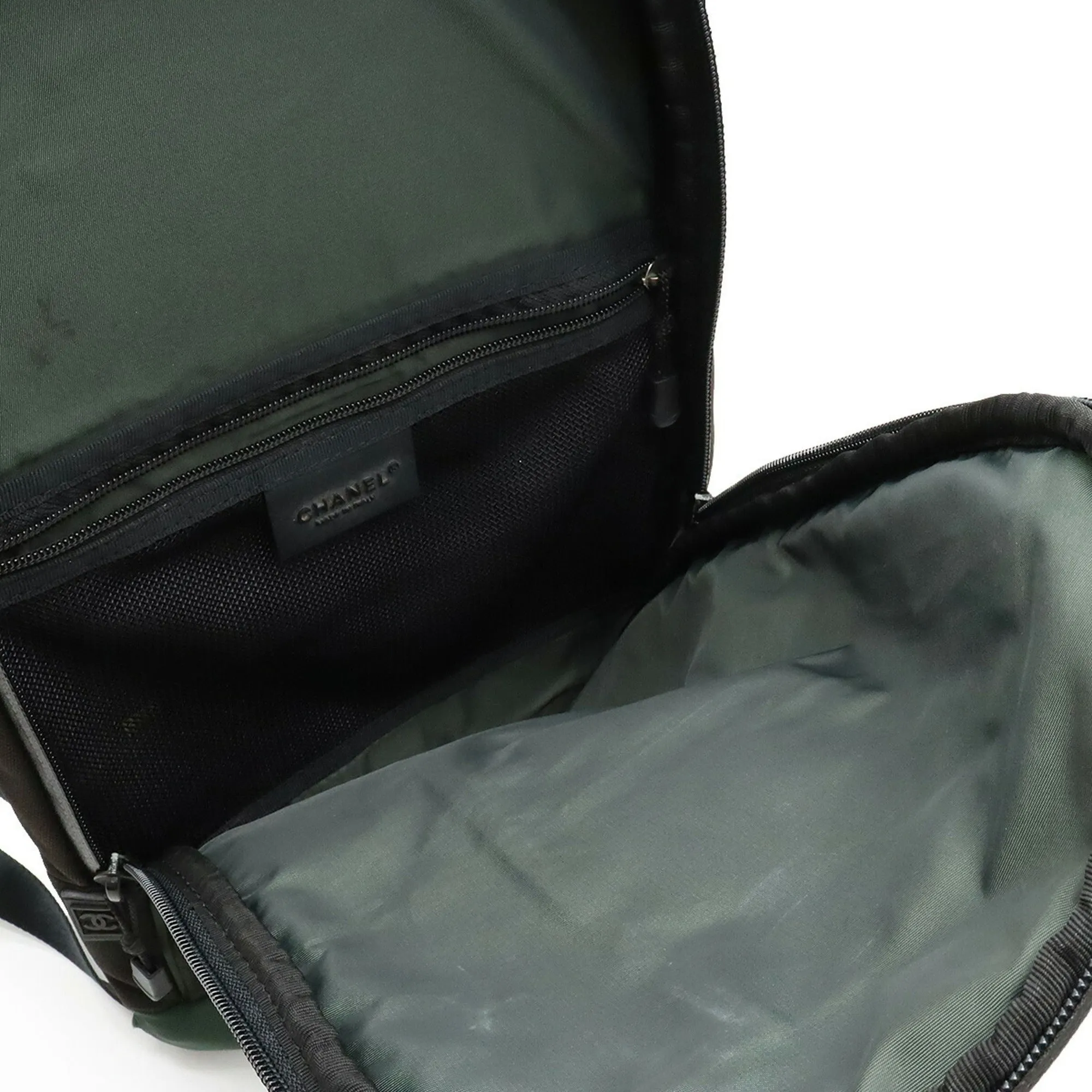 CHANEL Sports Line Coco Mark Backpack Rucksack Nylon Canvas Green Black