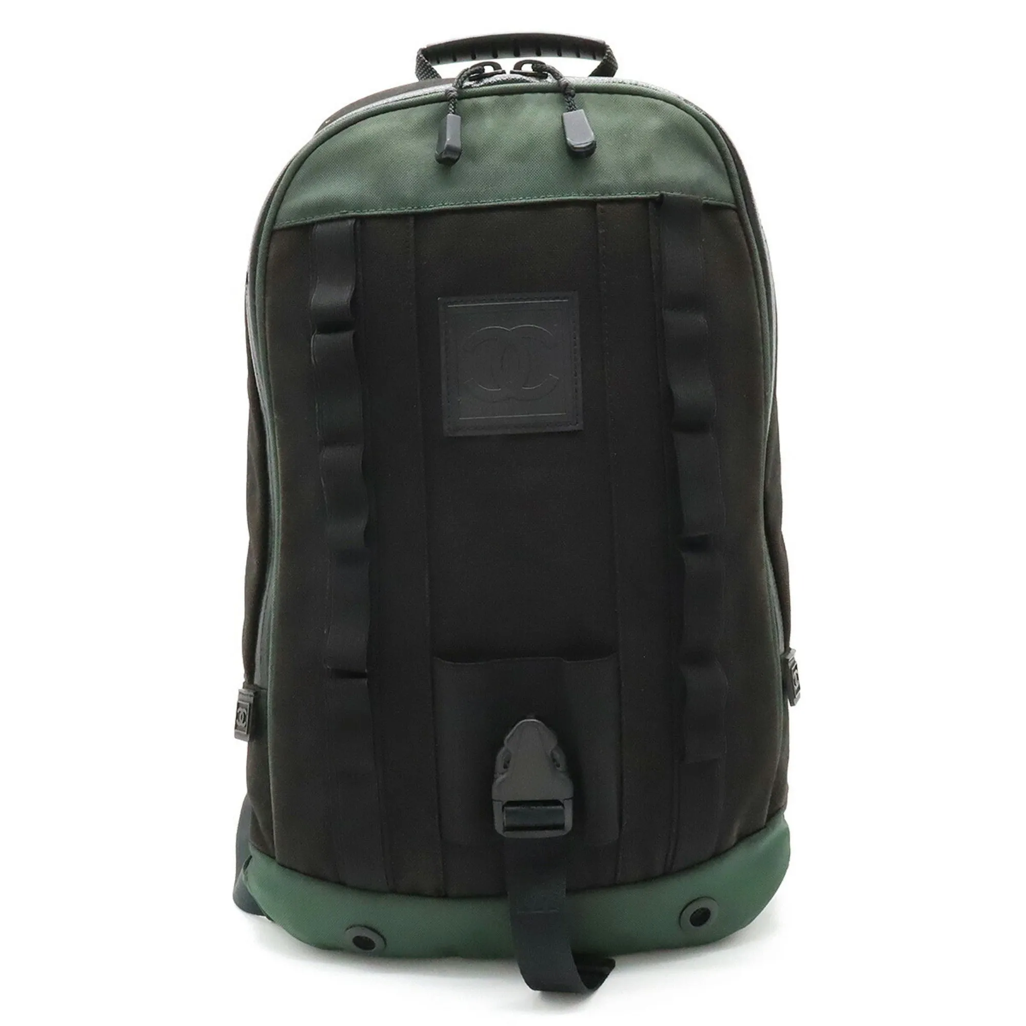 CHANEL Sports Line Coco Mark Backpack Rucksack Nylon Canvas Green Black