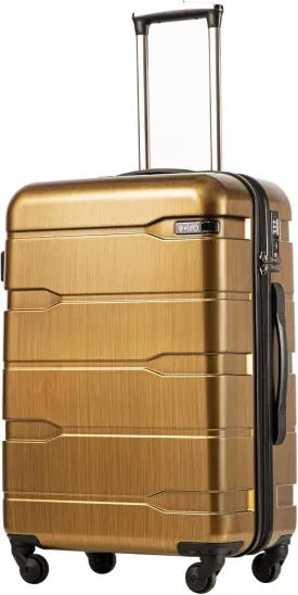 Coolife Luggage Expandable(only 28") Suitcase PC ABS Spinner Built-In TSA lock 20in 24in 28in Carry on (Black brown, S(20in_carry on))