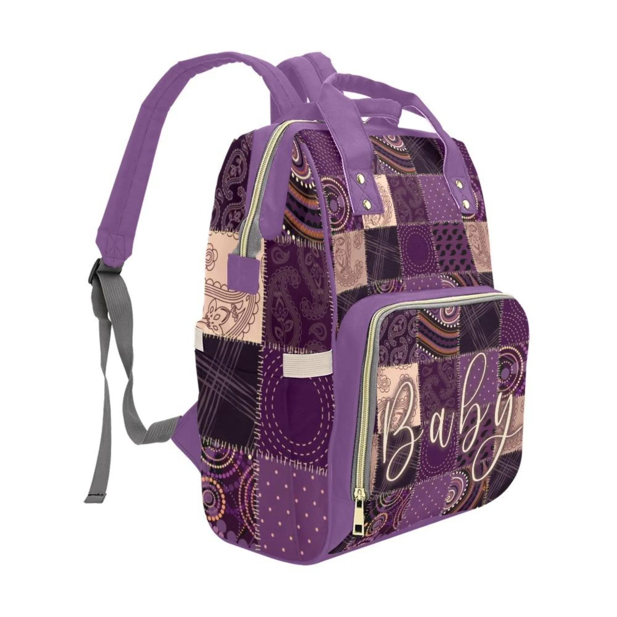 Diaper Bag Backpack - Soft Purple, Tan And Gold Quiltwork Diaper Bag Backpack