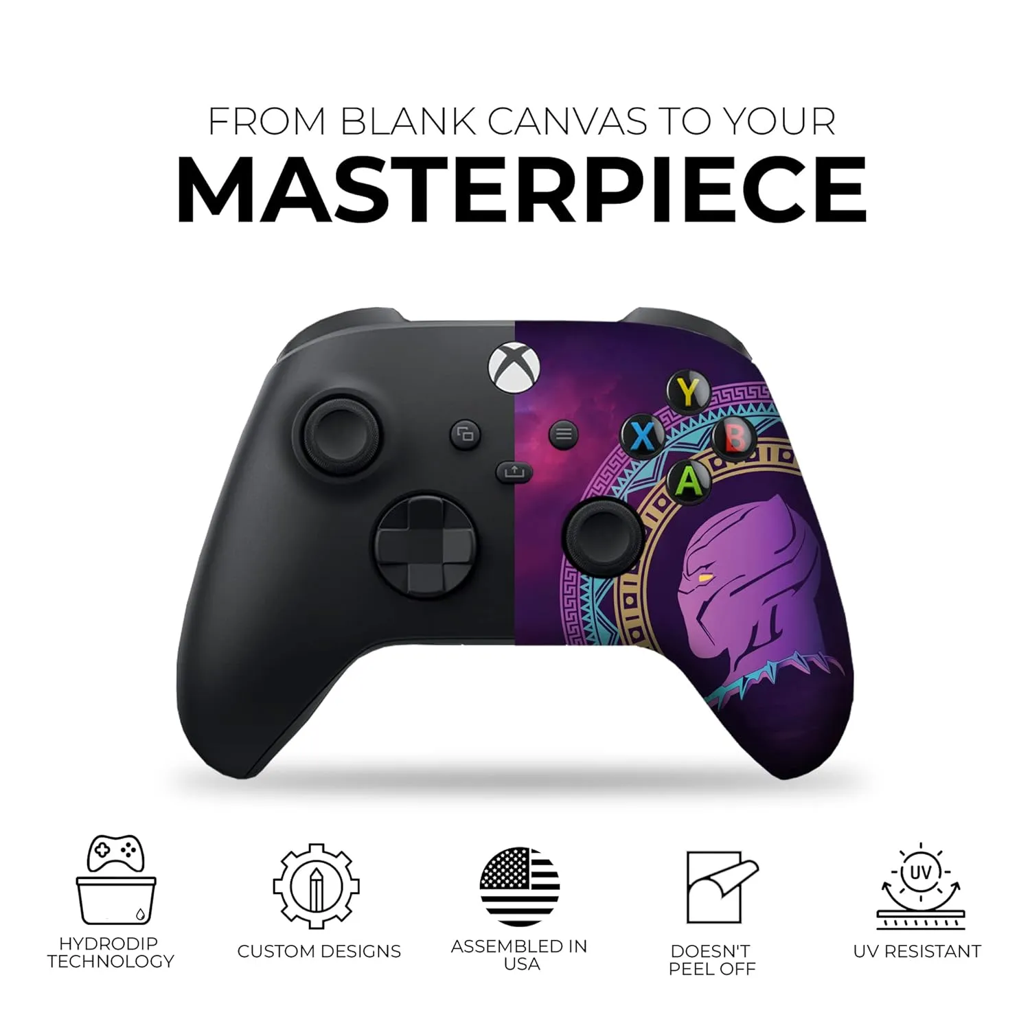 DreamController Blackk Panther Custom X-box Controller Wireless compatible with X-box One/X-box Series X/S Proudly Customized in USA with Permanent HYDRO-DIP Printing(NOT JUST A SKIN) (MODDED)
